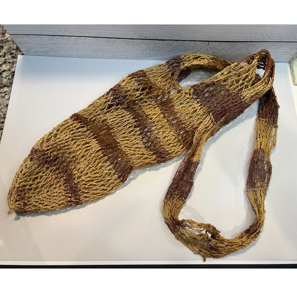 Hand Woven Expandable Net Market Bag Andean Folk Art Shoulder Tote 19in Handle